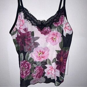 Floral Lace Trim Camisole Top